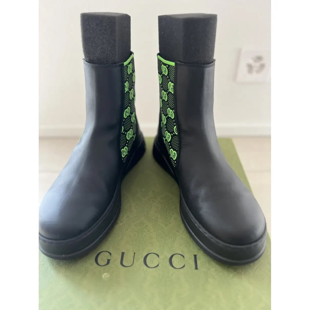 Gucci Ankle GG Stretch Panel Dali Black Boots Pull On
